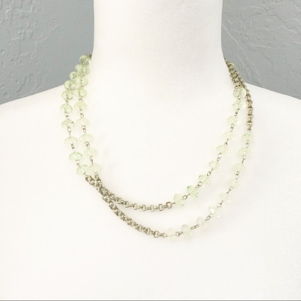 Mint and silver tone necklace long 41”